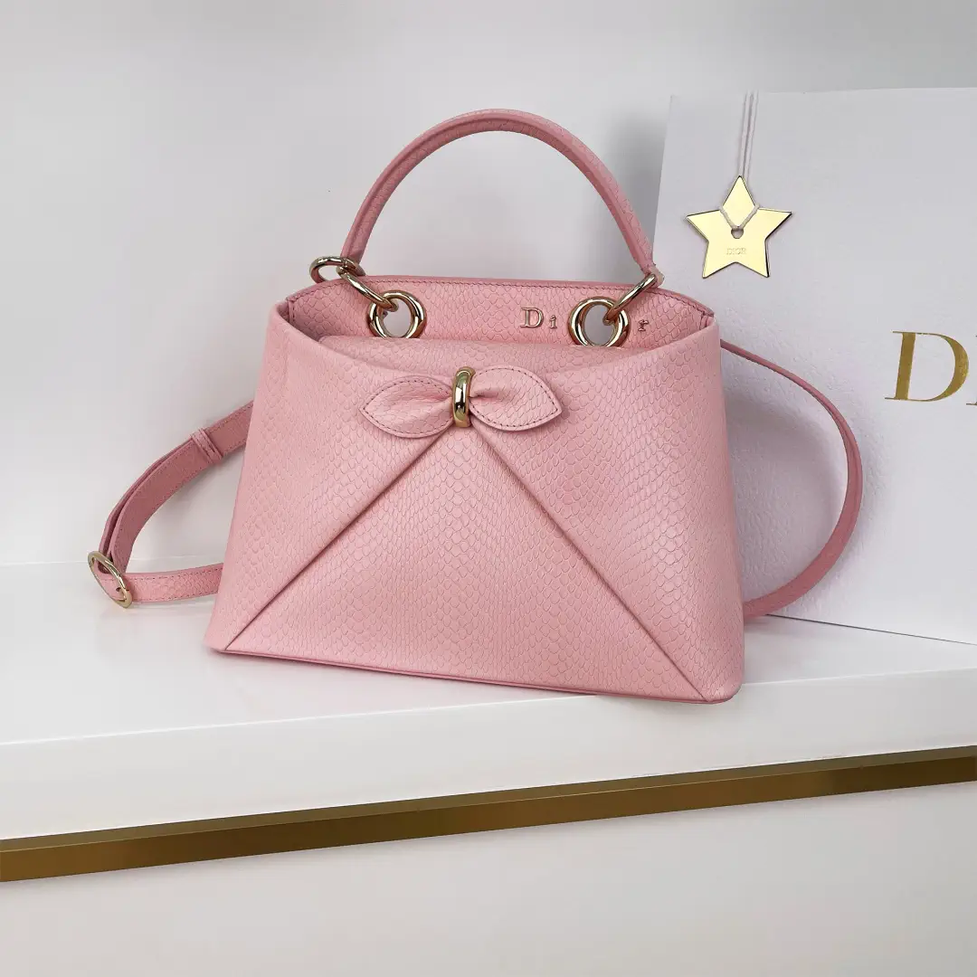 Dior Pink Snake Embossed Top Handle Bag image 1