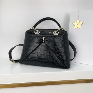 Dior Black Croc-Embossed Top Handle Bag image 1