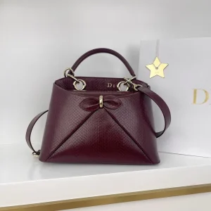 Dior Burgundy Snake-Embossed Top Handle Bag image 1