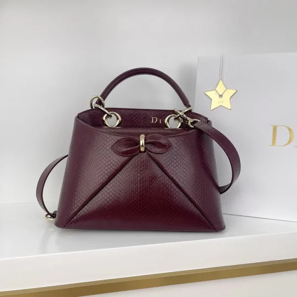 Dior Burgundy Snake-Embossed Top Handle Bag image 1