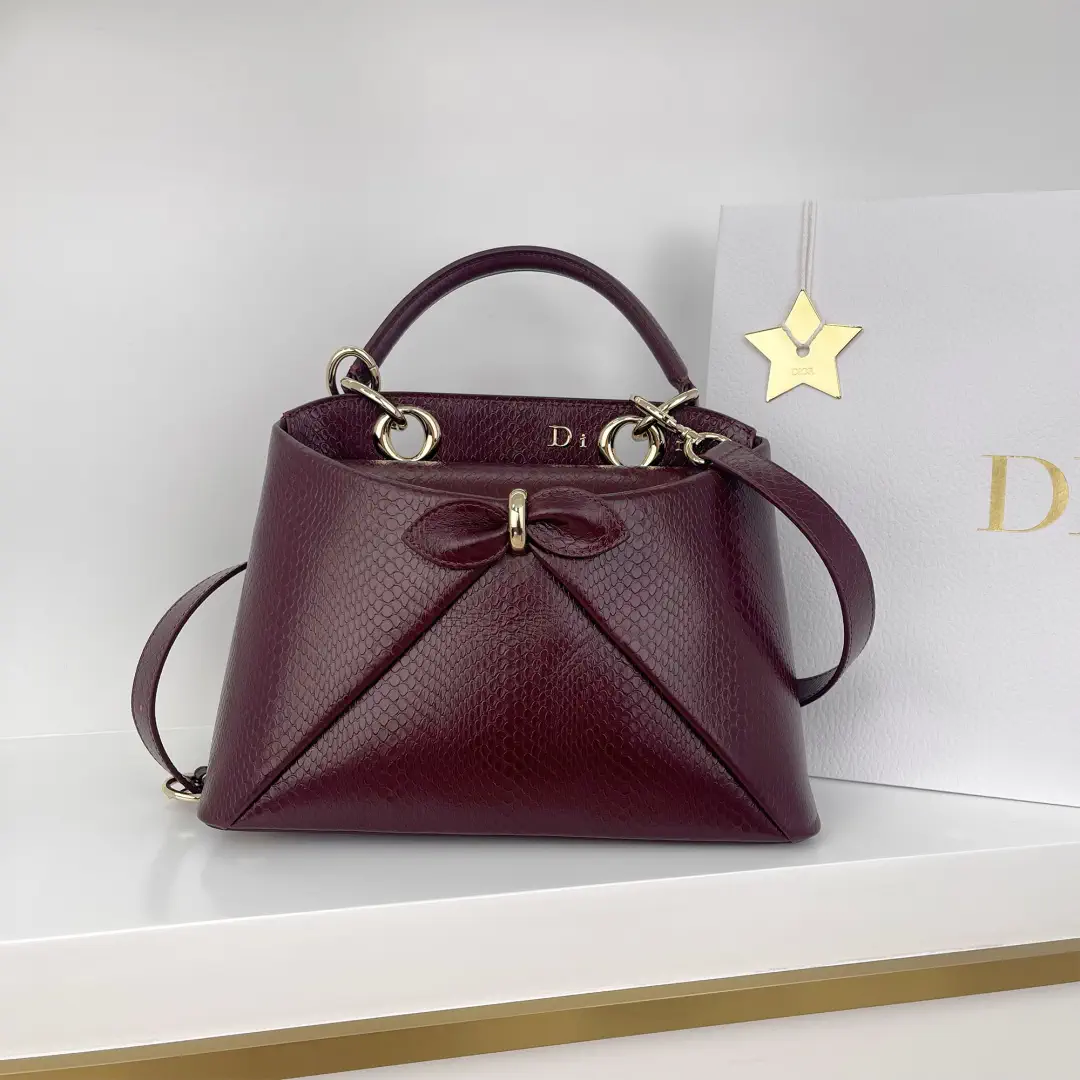 Dior Burgundy Snake-Embossed Top Handle Bag image 1