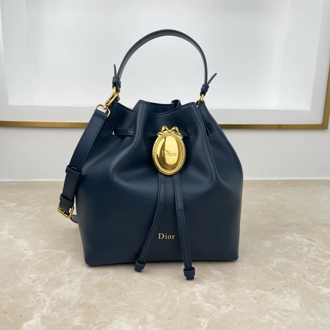 Dior Navy Blue Leather Bucket Bag image 1