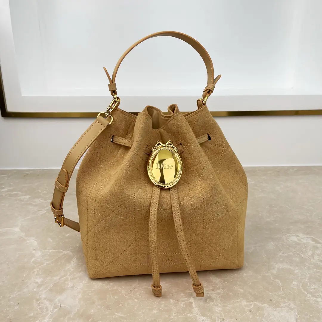 Dior Quilted Bucket Bag with Gold Oval Badge image 1