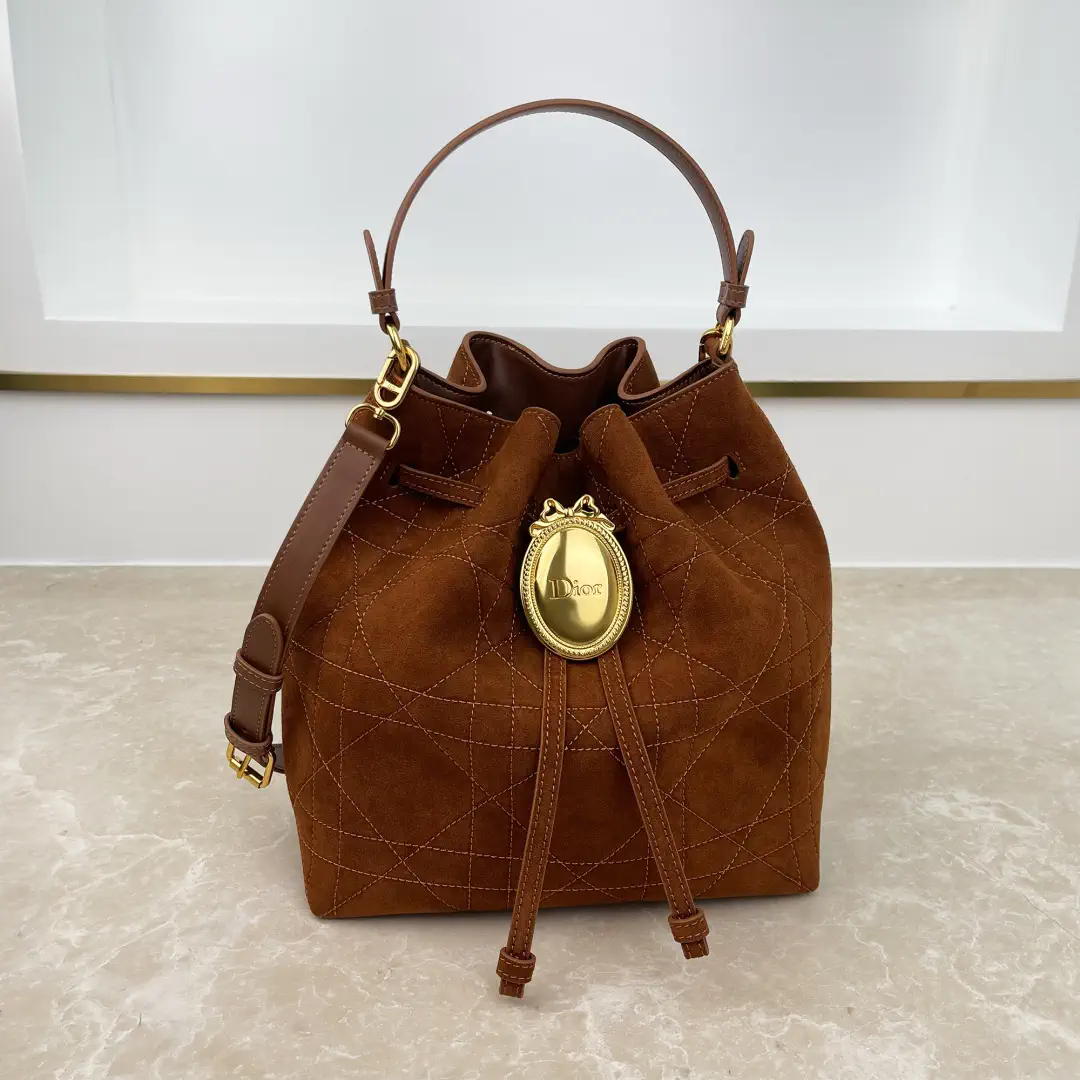 Dior Quilted Bucket Bag with Gold Oval Badge image 1