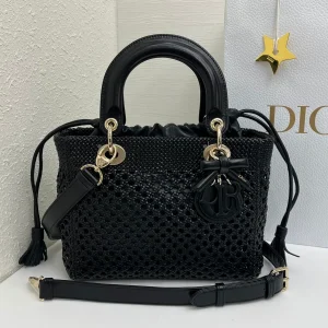 Dior Black Woven Lady Dior Top Handle Bag image 1