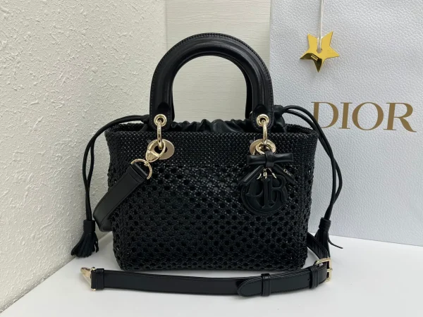 Dior Black Woven Lady Dior Top Handle Bag image 1