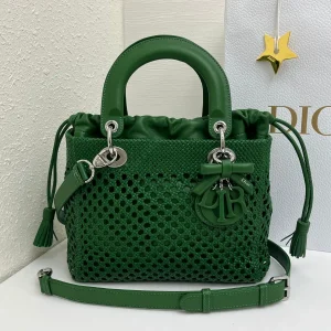 Dior Green Woven Lady Dior Top Handle Bag image 1