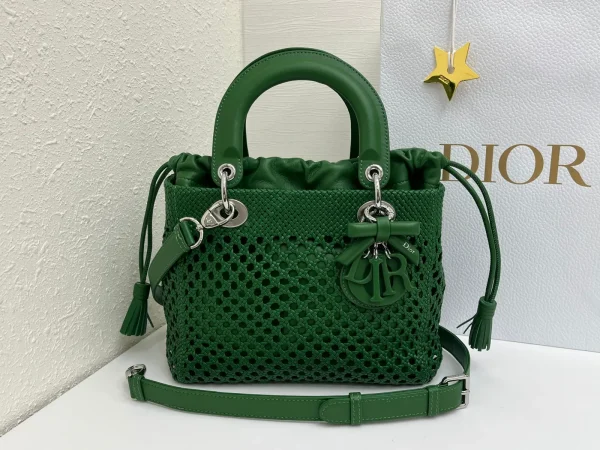 Dior Green Woven Lady Dior Top Handle Bag image 1