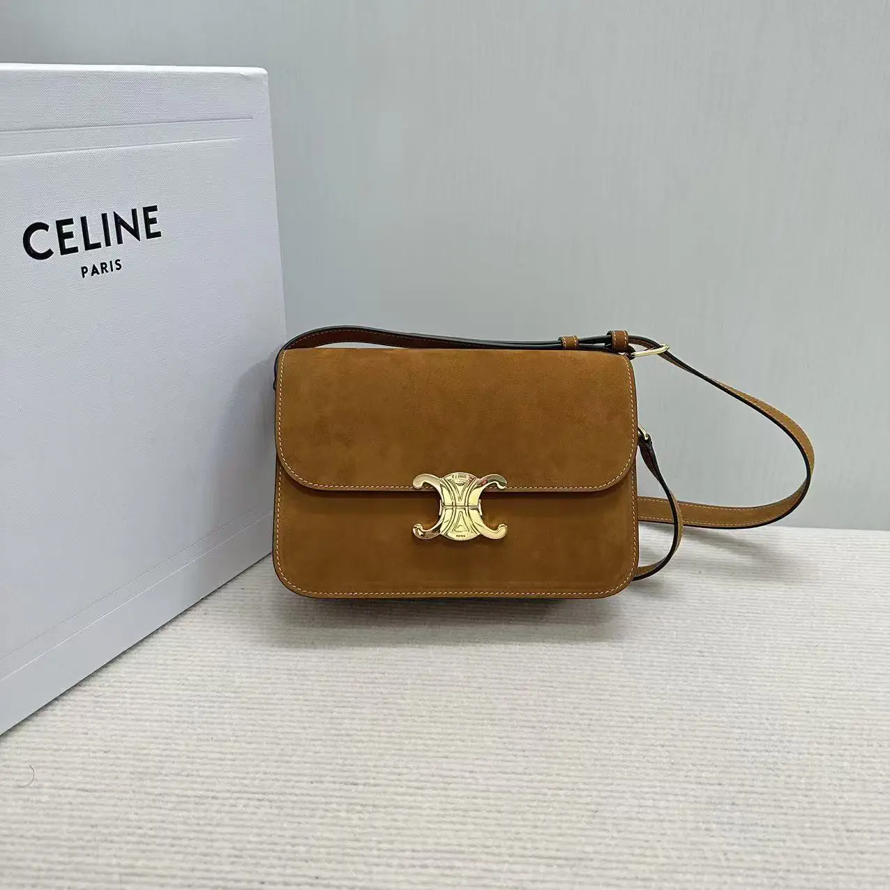 CELINE Triomphe Suede Shoulder Bag image 1