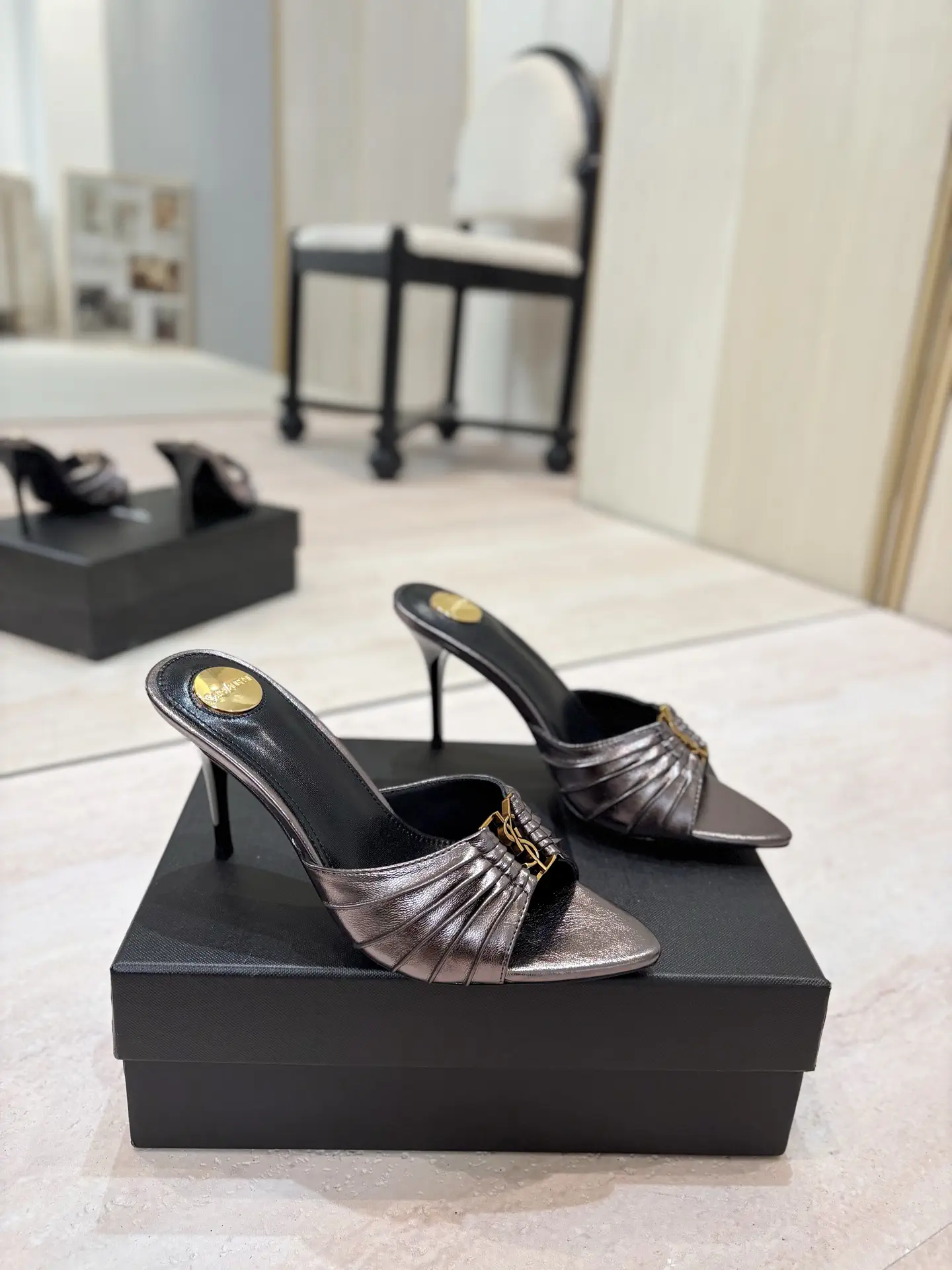 Yves Saint Laurent Ruched Pointed Toe High Heel Mules image 1