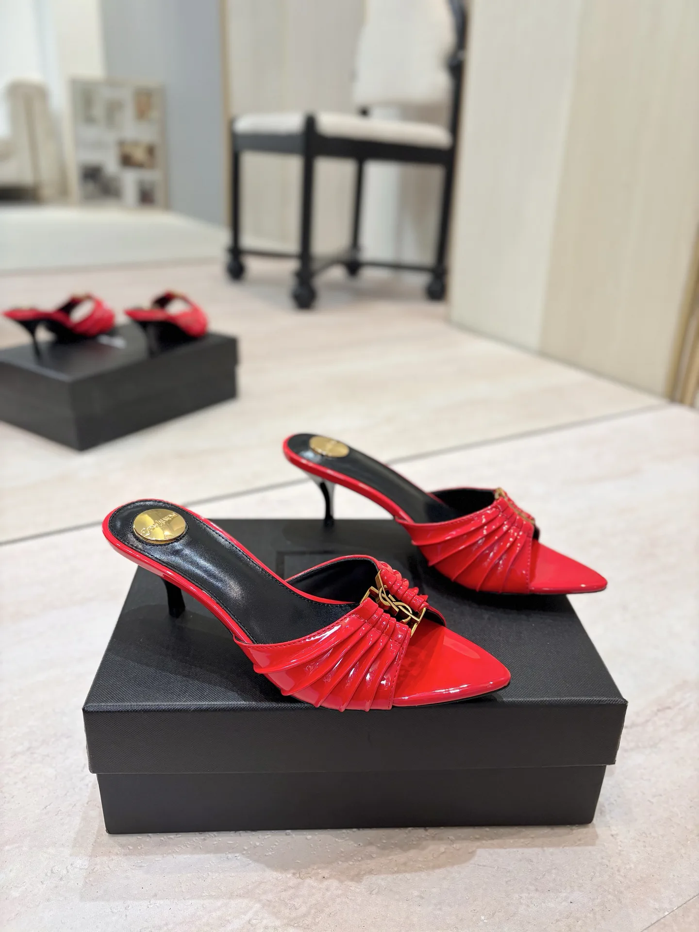 Yves Saint Laurent Ruched Pointed Toe Mid-Heel Mules image 1