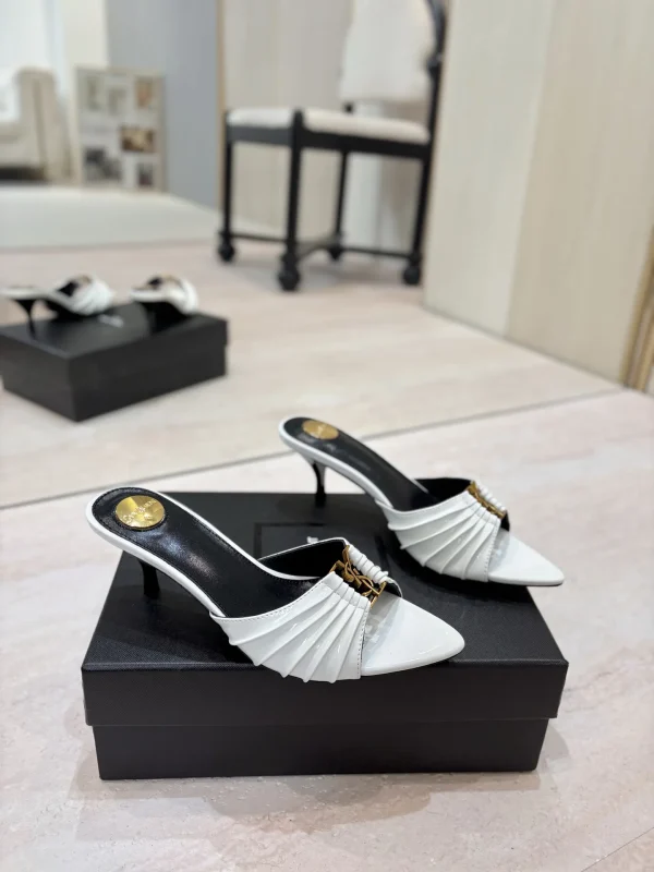 Yves Saint Laurent Ruched Pointed Toe Kitten Heel Mules image 1