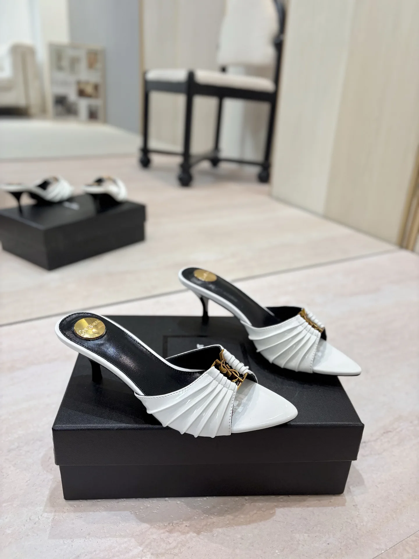 Yves Saint Laurent Ruched Pointed Toe Kitten Heel Mules image 1