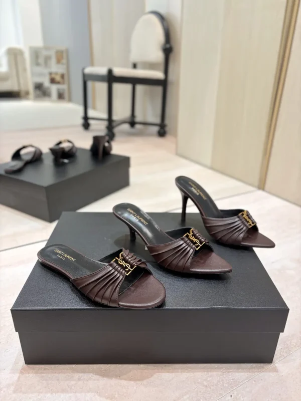 Ruched Leather Mules with Gold Metal Buckle image 1