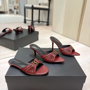 Ruched Leather Mules with Gold Metal Buckle image 1