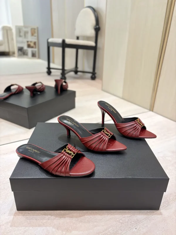 Ruched Leather Mules with Gold Metal Buckle image 1