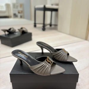 Yves Saint Laurent Ruched Pointed Toe Kitten Heel Mules image 1
