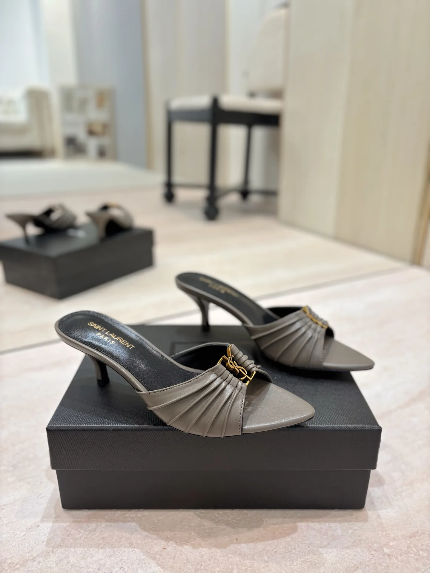 Yves Saint Laurent Ruched Pointed Toe Kitten Heel Mules image 1
