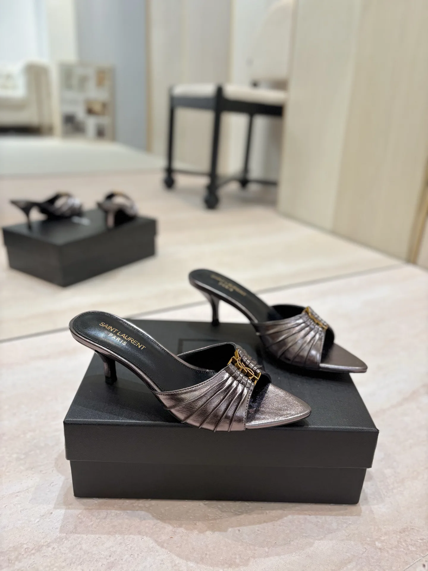 Yves Saint Laurent Ruched Pointed Toe Mid-Heel Mules image 1