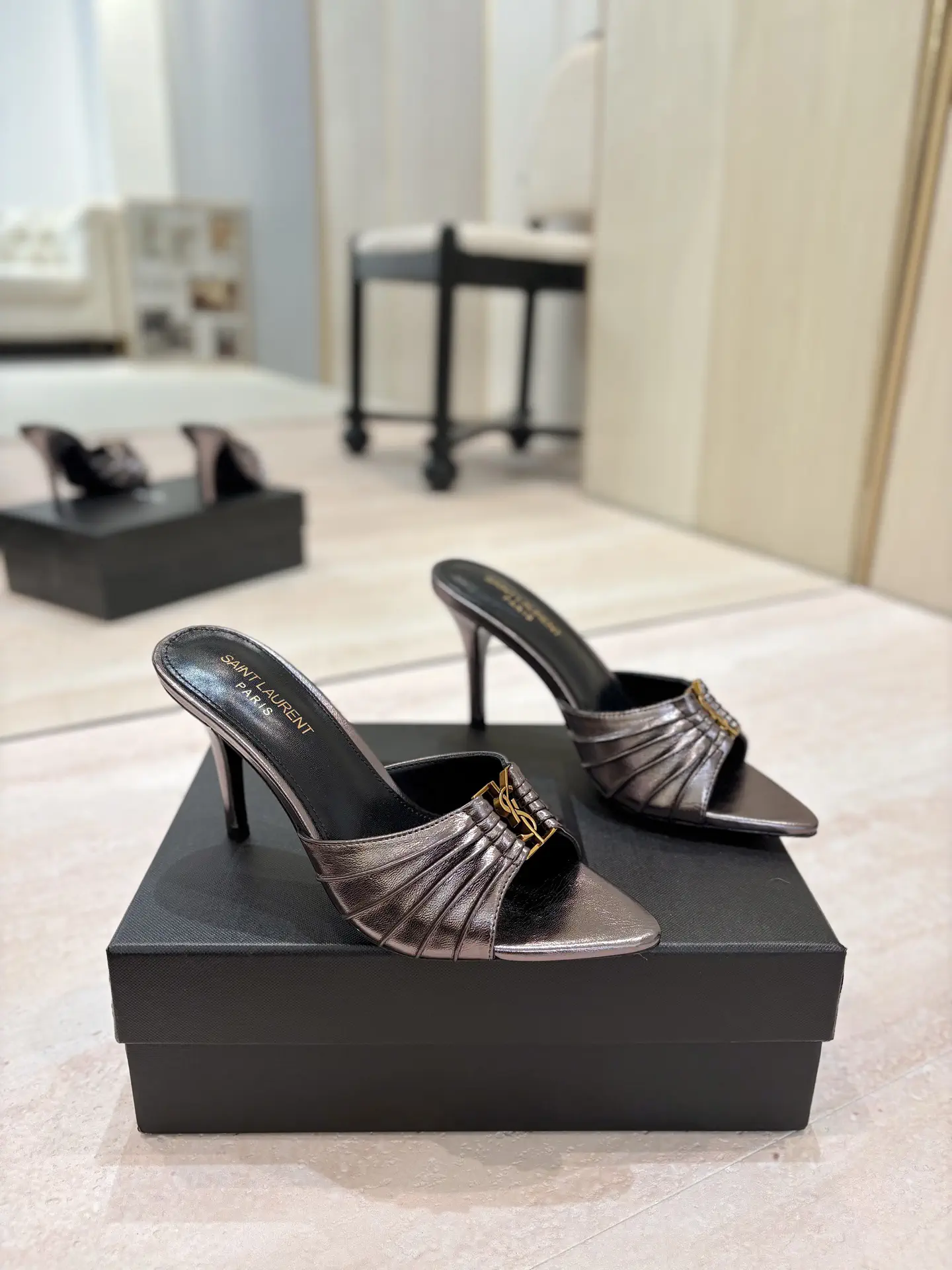 Yves Saint Laurent Ruched Pointed Toe Mid-Heel Mules image 1