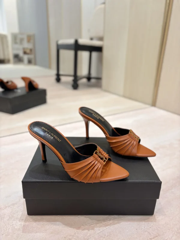 Yves Saint Laurent Ruched Pointed Toe High Heel Mules image 1