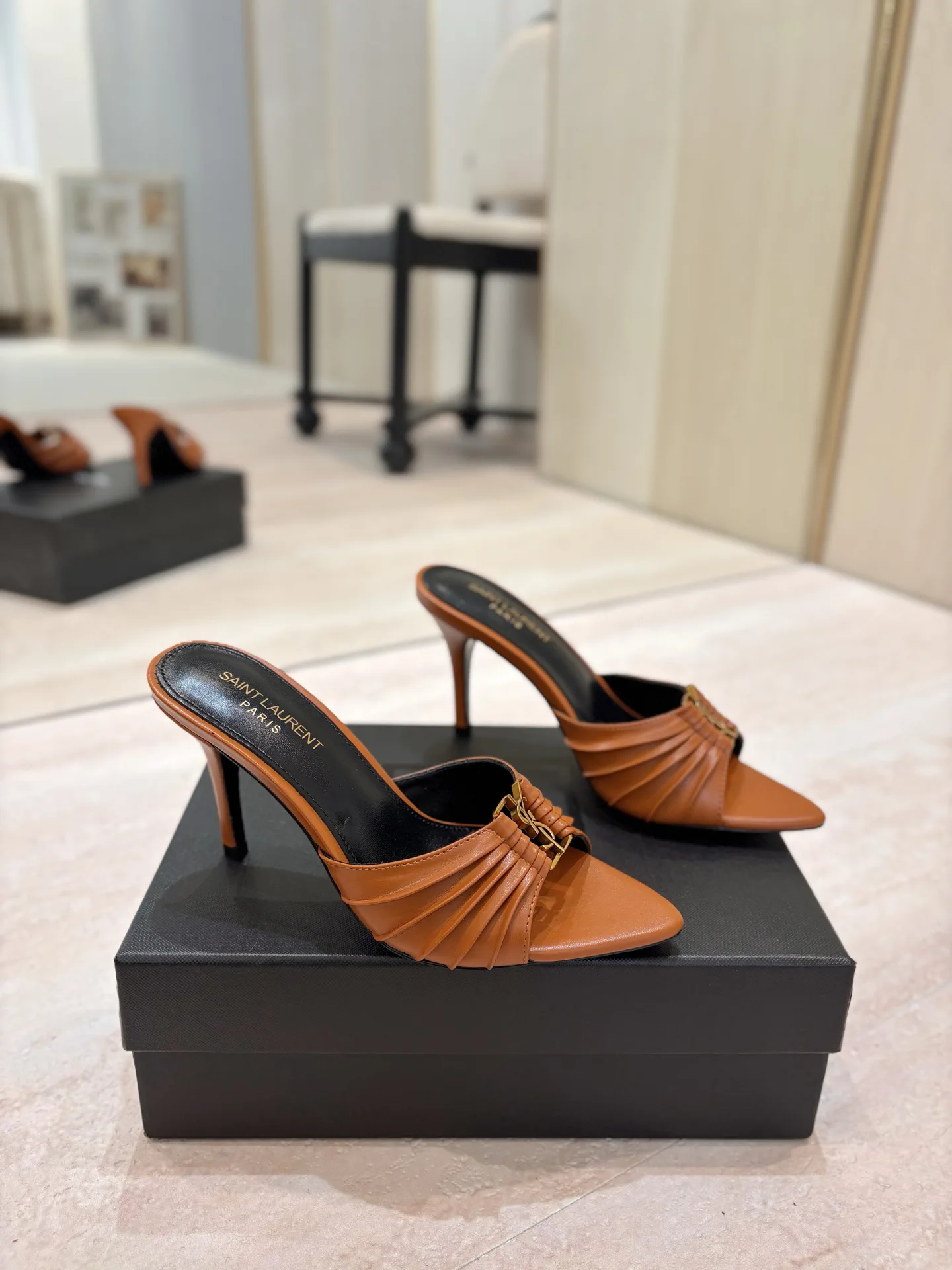 Yves Saint Laurent Ruched Pointed Toe High Heel Mules image 1