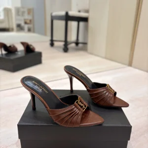 Saint Laurent Ruched Pointed Toe Mid-Heel Mules image 1