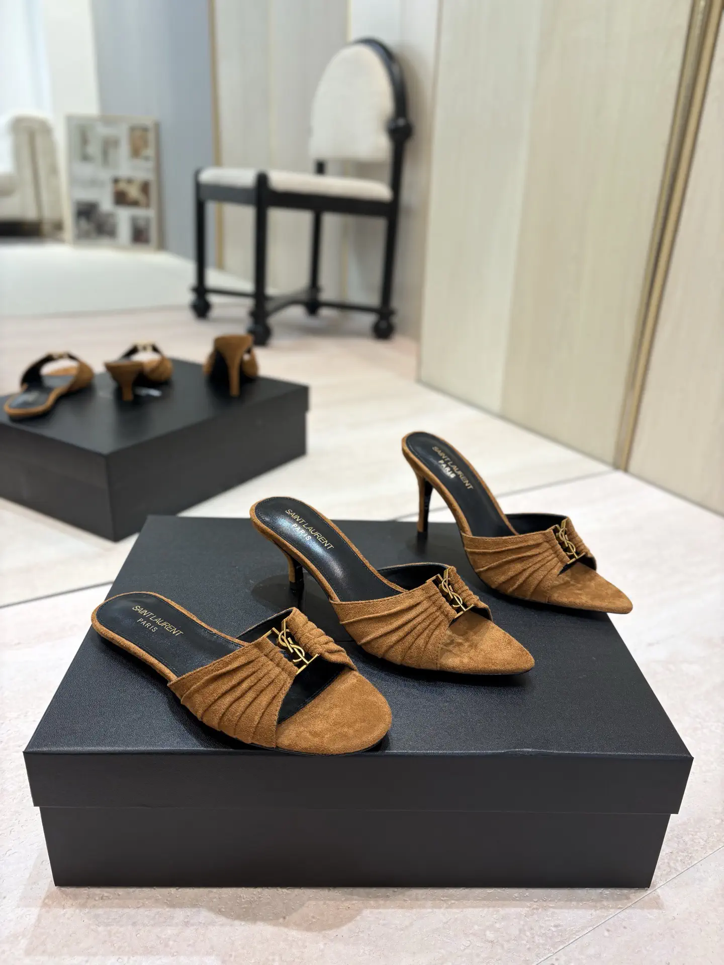 Yves Saint Laurent Ruched Pointed Toe Mule Heels image 1