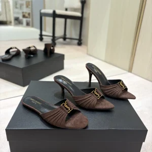 Ruched Mule Shoes with Gold Metal Buckle image 1