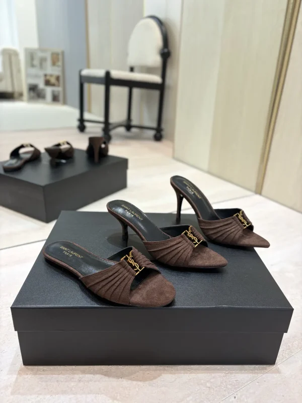 Ruched Mule Shoes with Gold Metal Buckle image 1