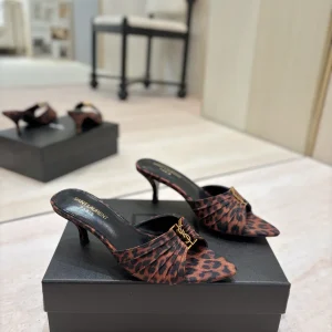 Leopard Print Ruched Pointed Toe Mid-Heel Mules image 1