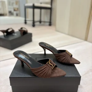 Yves Saint Laurent Ruched Pointed Toe Mid-Heel Mules image 1