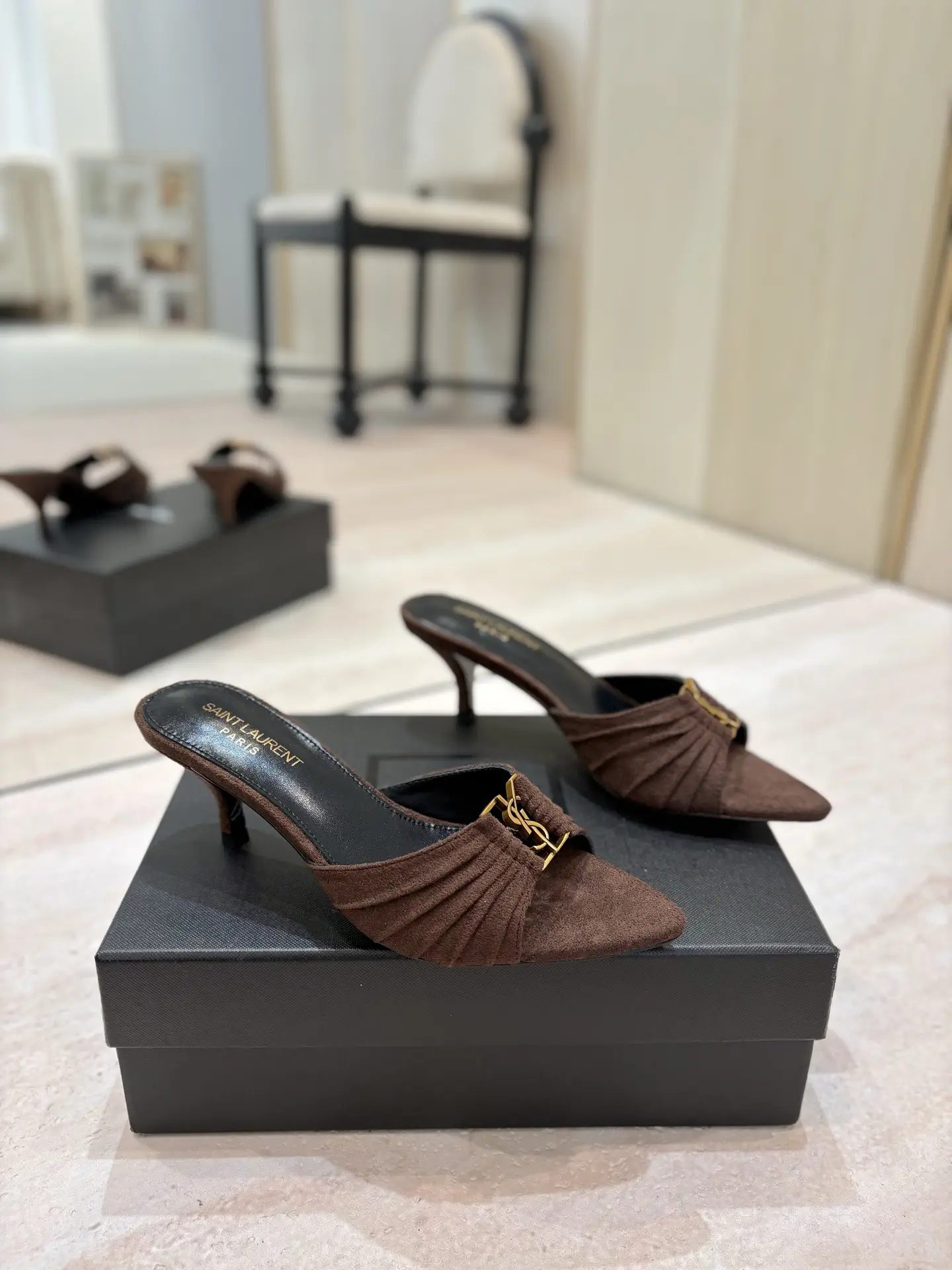 Yves Saint Laurent Ruched Pointed Toe Mid-Heel Mules image 1