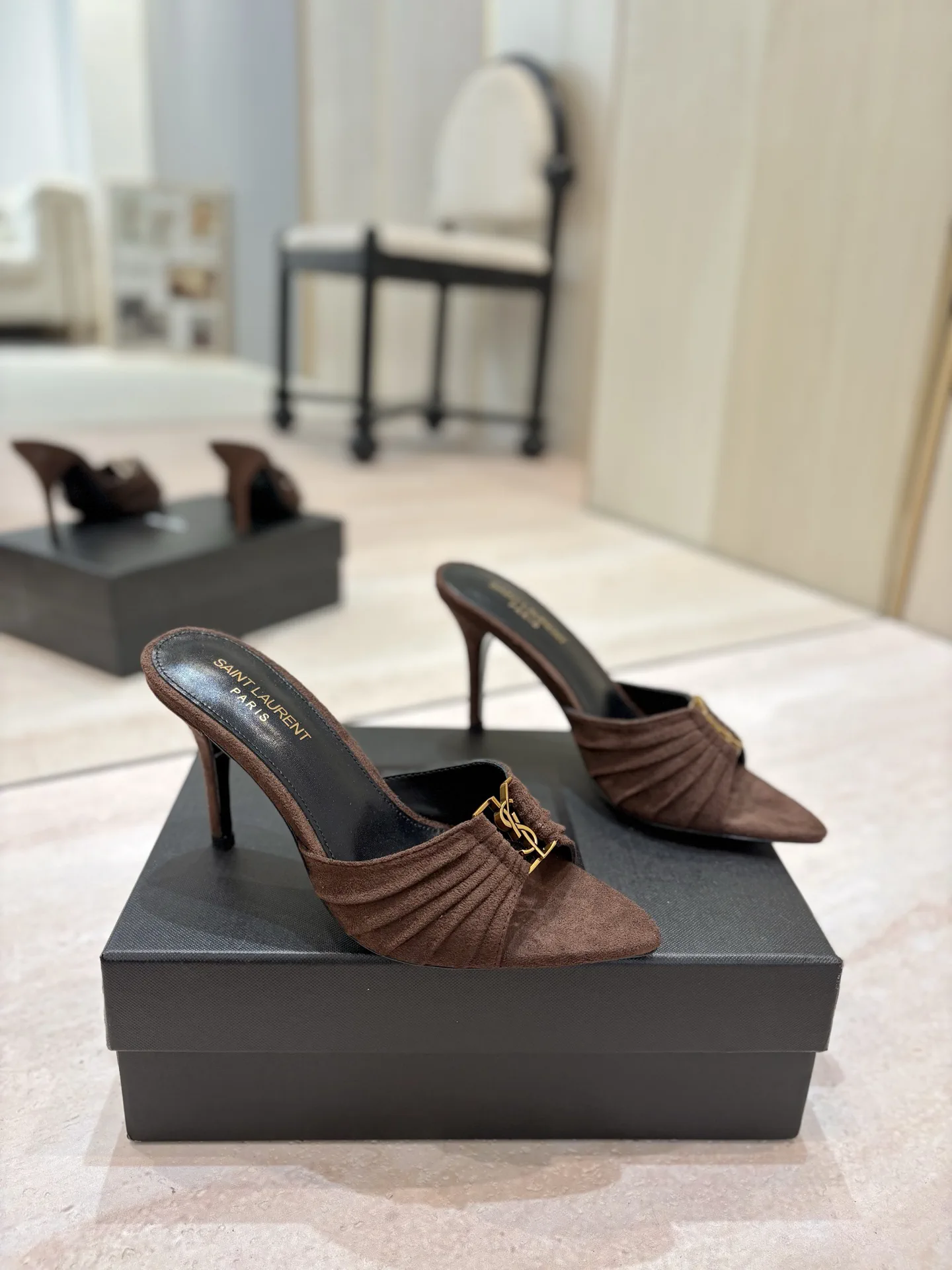 Yves Saint Laurent Ruched Pointed Toe Mule High Heels image 1