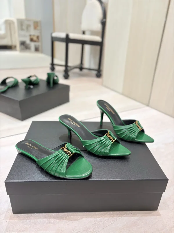 Ruched Leather Mules with Gold Metal Buckle image 1