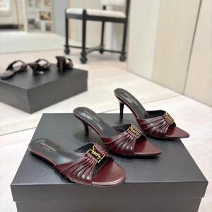 Ruched Leather Mules with Gold Metal Buckle image 1