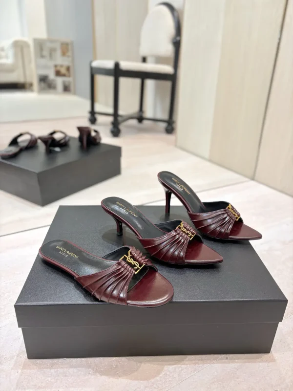 Ruched Leather Mules with Gold Metal Buckle image 1