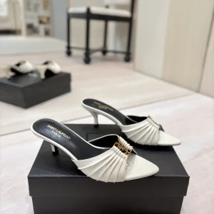 Yves Saint Laurent Ruched Pointed Toe Kitten Heel Mules image 1