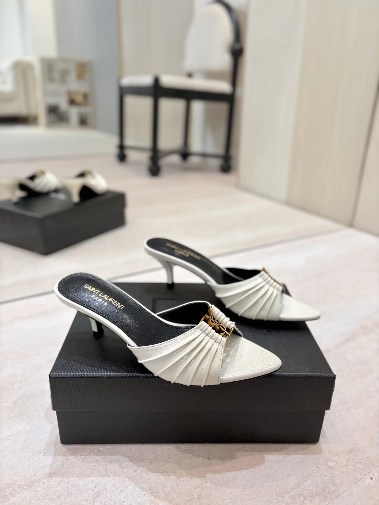 Yves Saint Laurent Ruched Pointed Toe Kitten Heel Mules image 1
