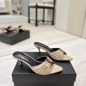 Yves Saint Laurent Ruched Pointed Toe Kitten Heel Mules image 1