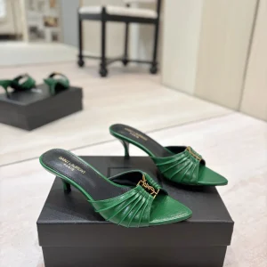 Saint Laurent Ruched Pointed Toe Mid-Heel Mules image 1