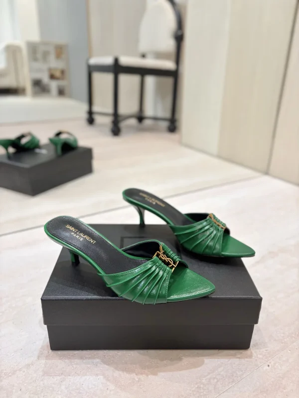 Saint Laurent Ruched Pointed Toe Mid-Heel Mules image 1