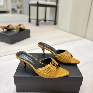 Ruched Pointed Toe Mid-Heel Mule Shoes image 1