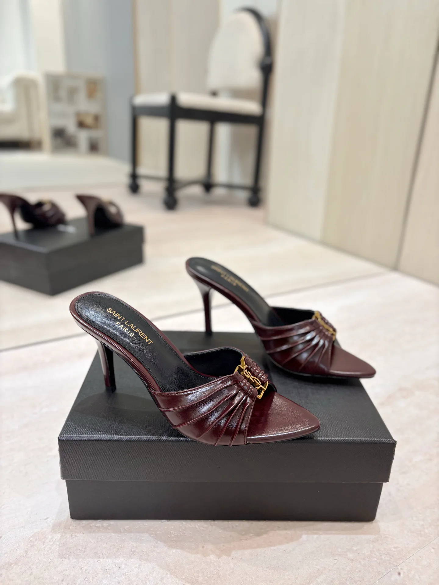 Yves Saint Laurent Ruched Pointed Toe High Heel Mules image 1