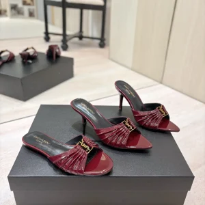 Yves Saint Laurent Ruched Pointed Toe Mules with Gold Metal Buckle image 1