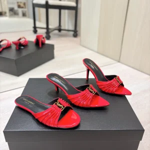 Yves Saint Laurent Ruched Pointed Toe Mules with Gold Metal Buckle image 1