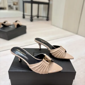 Saint Laurent Pleated Pointed Toe Mid-Heel Mules image 1