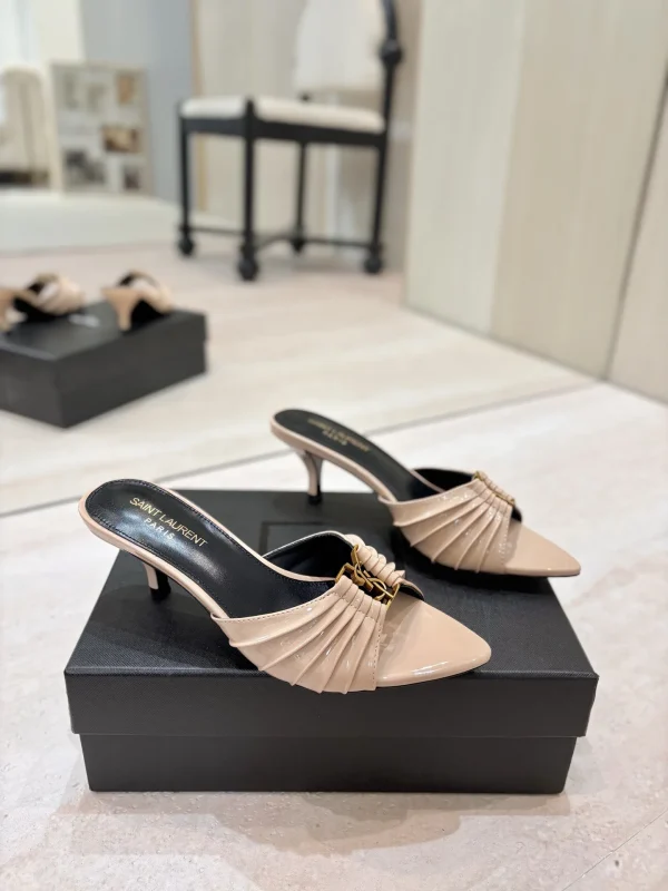 Saint Laurent Pleated Pointed Toe Mid-Heel Mules image 1