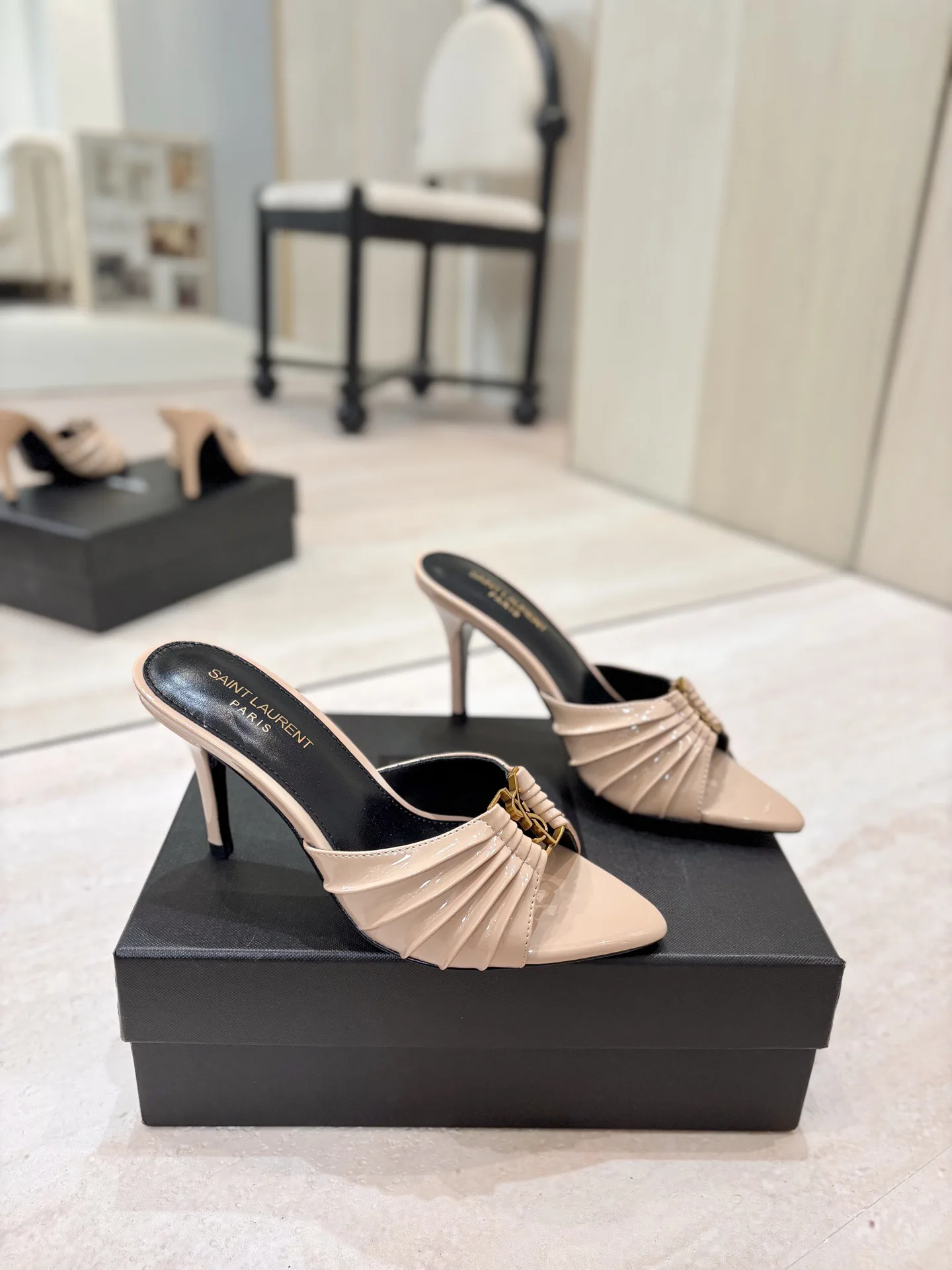 Yves Saint Laurent Ruched Pointed Toe Mule Heels image 1
