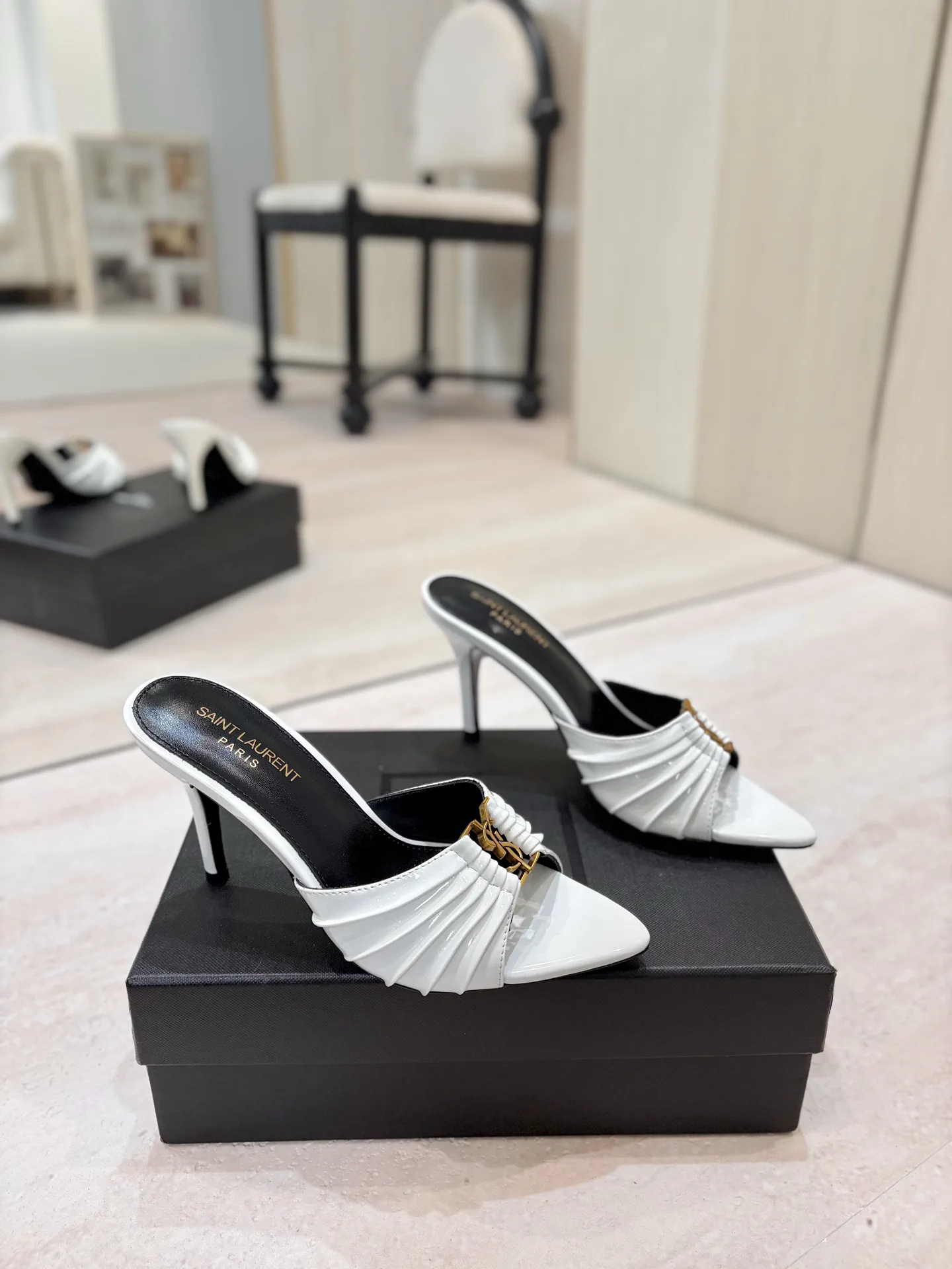 Yves Saint Laurent Ruched Pointed Toe Mule Heels image 1